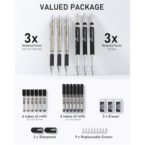 6PCS Art Mechanical Pencil Set, Graphite Lead Holder with Lead Refills Case - Picture 3 of 4